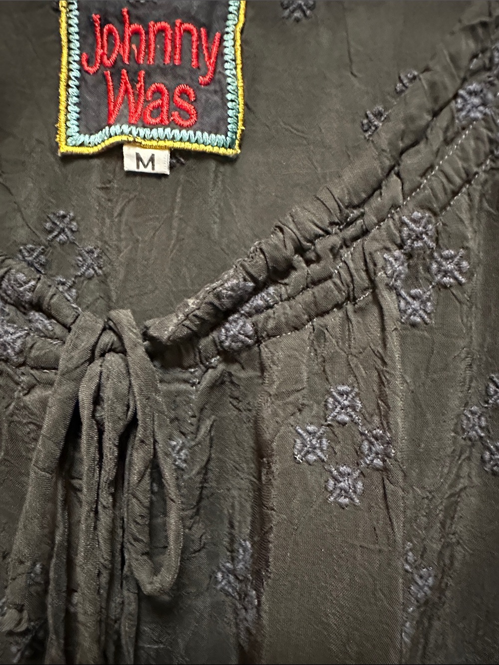 Johnny Was Black Embroidered Boho Peasant Tunic - Picture 5 of 6